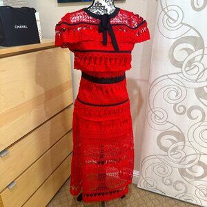 Korean Style Red Dashing Lace Midi Dress
